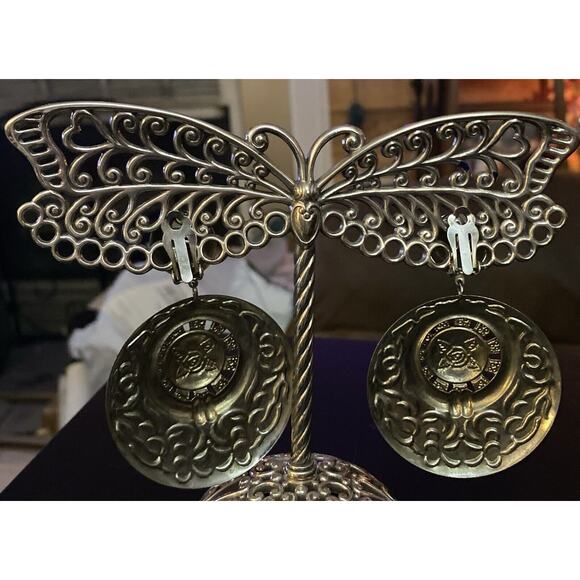 Silver tone Clip On Boho Southwestern Type Circular Designed Earrings - Picture 2 of 4